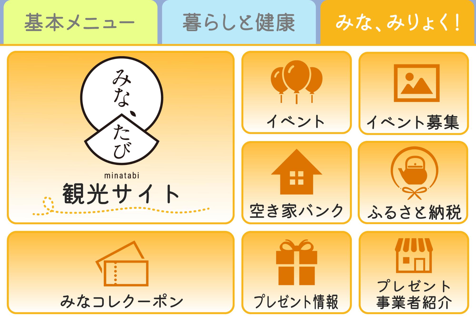 リッチメニュー「みな、みりょく!」の画像です。