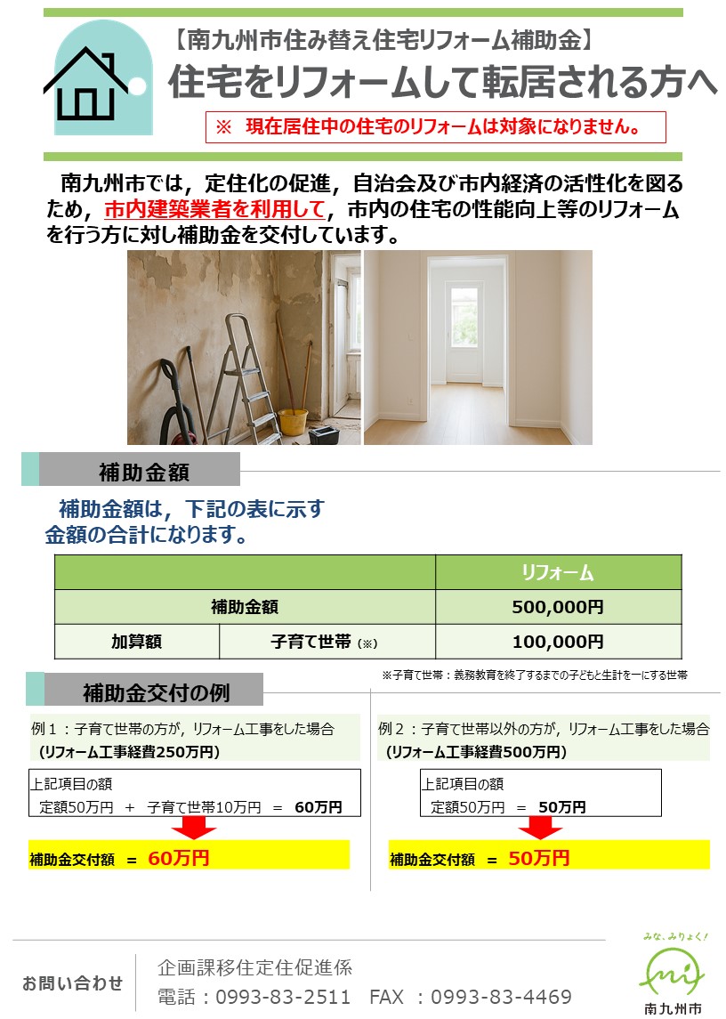住み替えリフォーム補助金の案内です。