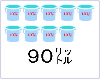 10リットルのバケツに入った水が9個あるイラスト