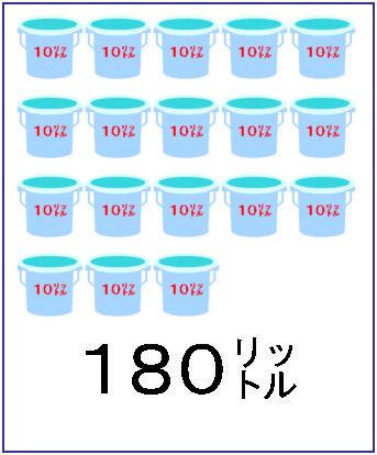 10リットルのバケツに入った水が18個あるイラスト