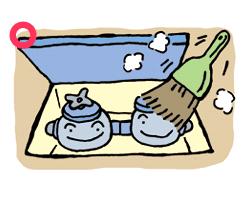 メーターボックスの中をほうきで掃除しているイラスト