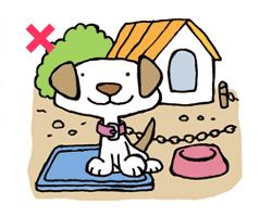 メーターボックスの上に鎖に繋がれた犬が座っているイラスト