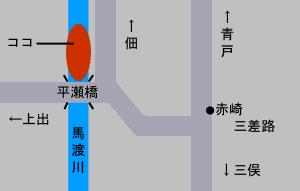 トキワカワゴケソウの位置を赤枠で示した略地図