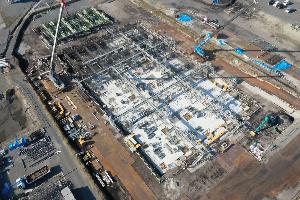 新庁舎建設工事現場の様子(1月31日時点)県道側