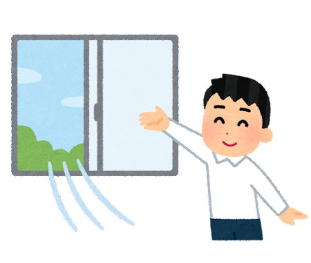 男性が窓を開けて換気をしているイラスト
