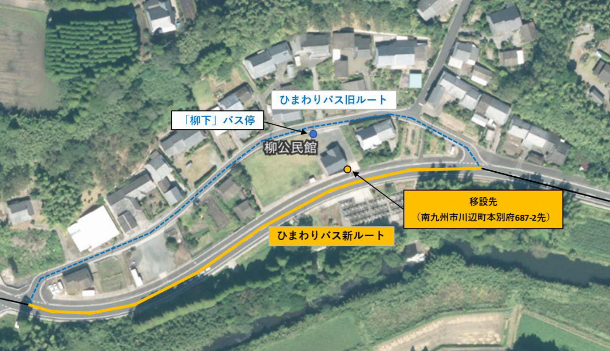 ひまわりバス「柳下」バス停移設に係るマップ