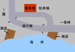 瀬平観音像の位置を赤枠で示した略地図
