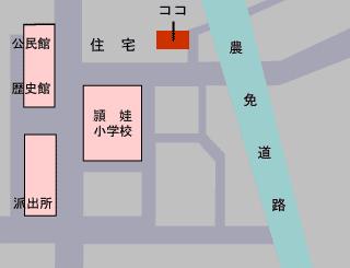 大通寺跡の位置を赤枠で示した略地図