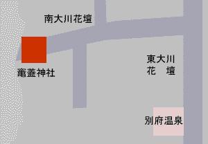 竃蓋神社の位置を赤枠で示した略地図