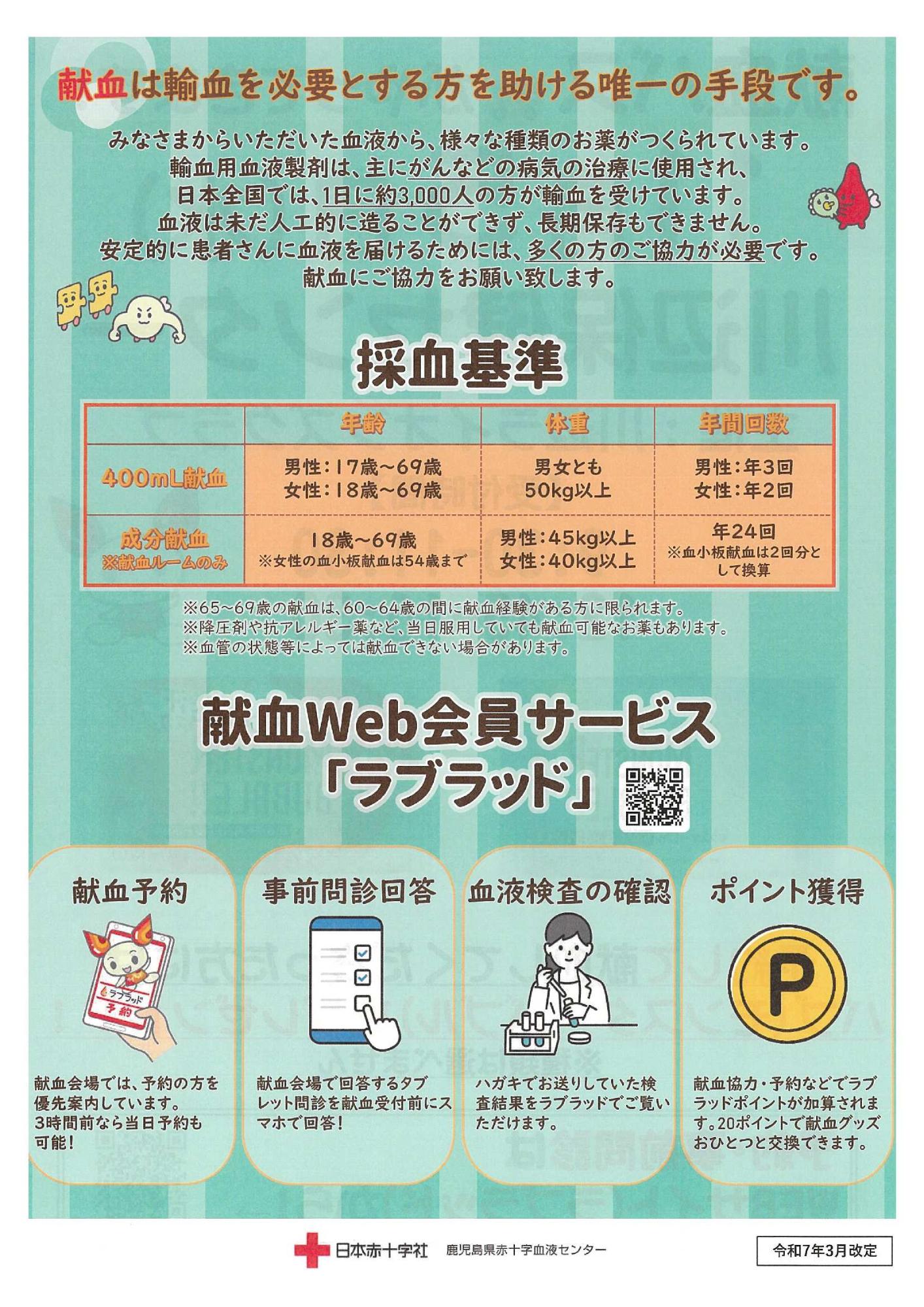 川辺保健センターの献血のちらしの裏面