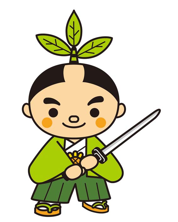 緑色の袴と黄緑の羽織を着たお茶むらいが剣をもっているイラスト